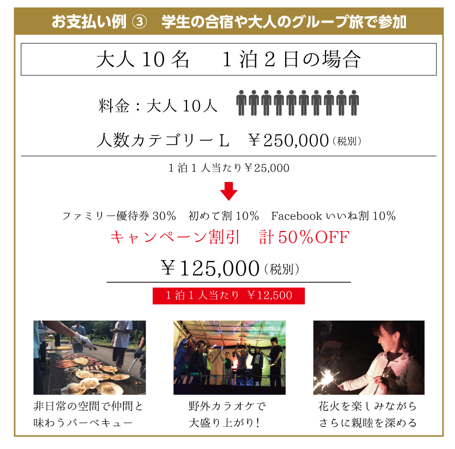 学生の合宿や大人のグループ旅で参加